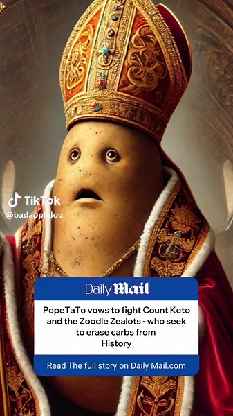 Count Keto and the Zoodle Zealots—who seek to erase carbs from history forever. Armed with butter, salt, and the undeniable truth that potatoes are joy, Pope-Ta-To and the Alter Tots march forward.
