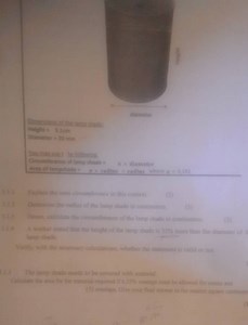 Lampshade Dimensions and Material CalculationGiven:Height = ... | Filo