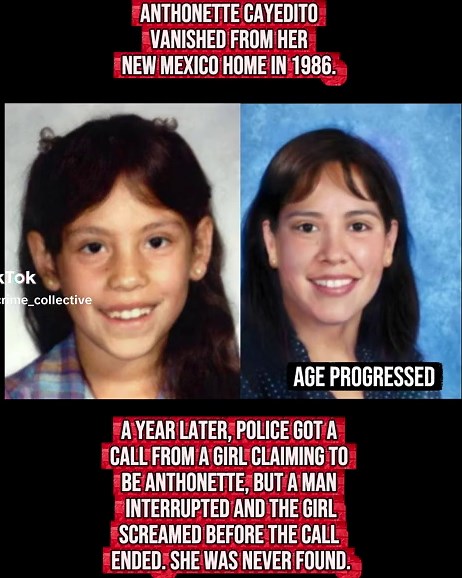 Nine-year-old Anthonette Cayedito disappeared from her home in Gallup, New Mexico, in April 1986. She and her sister heard someone knocking at the door during the early morning hours, and a man reportedly claimed to be their uncle. Anthonette got up to answer, but by morning she was gone. A neighbor had seen an older brown truck outside the house around the same time. Then, nearly a year later, police received a call from a girl claiming to be Anthonette and saying she was in Albuquerque. Before