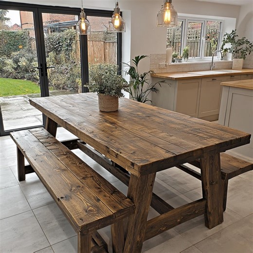 Buy Custom Solid Oak Dining Table, Rustic Farmhouse Live Edge Furniture Online in India - Etsy