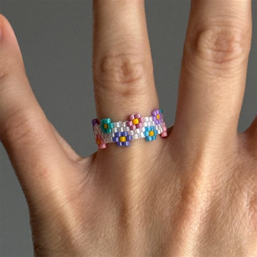 Beaded Floral Ring: Handmade Spring Summer Flower Jewelry - Etsy