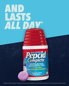 Less 🔥. More 🍔🌶🍕. Pick Pepcid Complete for heartburn relief that works fast and lasts. | Pepcid