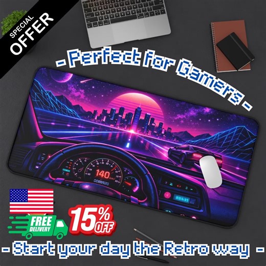 Neon Synthwave Gaming Desk Mat | Large RGB Mouse Pad (fast US Shipping) - Etsy