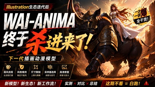 WAI-ANIMA终于杀进来了：Illustration生态迭代后的下一代插画动漫模型，画风流程、风格维持、尺寸限制、采样器与高清修复一次讲爆