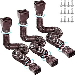 3 Pack Flexible Gutter Downspout Extensions Extendable from 21" to 67", Downspout Extender Comes with Adapters, Thickened Down spout Drain Extension for Rainwater Drainage(Brown)