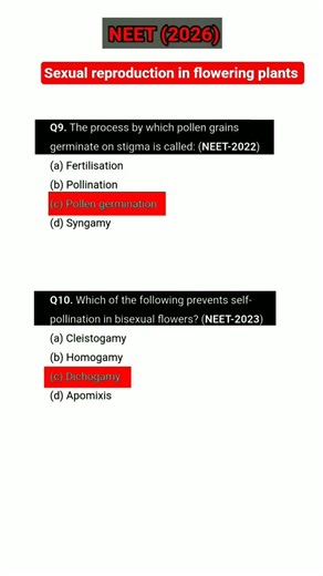 human reproduction, reproductive health, sexual reproduction in flowering plants questions neet pyq