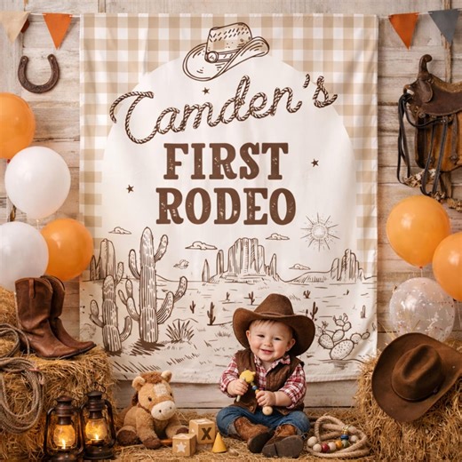 Personalized First Rodeo Birthday Silk Banner, 1st Rodeo Birthday Boy Backdrop, Cowboy Western Party Decor, Rustic First Birthday Ideas - Etsy