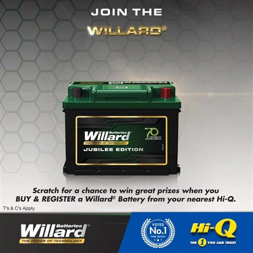 2.3K views · 21 reactions | Visit your nearest Hi-Q today for a chance to win great prizes from Willard. Buy & register a Willard battery from Hi-Q, receive a scratch card and stand a chance to win! Ts & Cs Apply. Find your nearest store here: https://hiq.co.za/store-locator | Hi-Q | Facebook