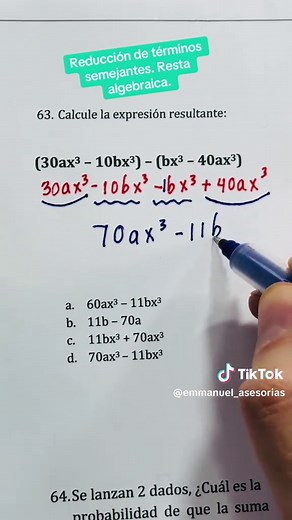 Resta Algebraica y Reducción de Términos Semejantes