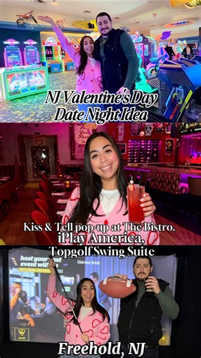 Lindsey || NJ Foodie, Lifestyle, Travel Content on Instagram: "💘💋💄VALENTINE’S DAY POP-UP BAR 💄💋💘 Today we checked out @iplayamerica, @thebistronj and @topgolfswingsuite.ipa for the ULTIMATE date night! 😍 I’m on the search for the perfect Valentine’s Day date night! Whether you are celebrating with your love or your friends, I’m showing you the hidden gems and must-try experiences in New Jersey for an unforgettable night out! 💘😘 First we had dinner and drinks @thebistronj where their Val