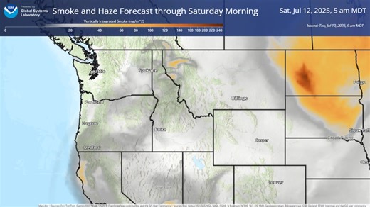 Surface haze and smoke layers aloft will be drifting around east Oregon and southwest Idaho due to a few wildfires across the region. Here's the latest smoke forecast through Saturday morning. | US National Weather Service Boise Idaho