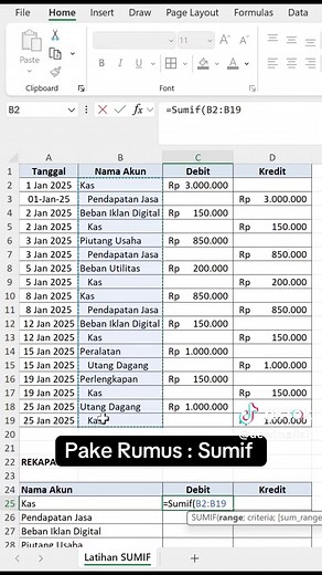 Rumus SUMIF Excel untuk Hitung Rekapan Jurnal dan Auto Balance