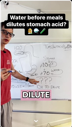 1.9K views · 18K reactions | How much water dilutes stomach acid. Did you know that drinking water before meals can actually help you melt body fat easier?  Learn the science behind it and its impact on digestion. #AbramsKMTP #waterbeforemeals #stomachacid #digestion #bodyfat #chemistry #hydrochloricacid #factorcap #myth | Abram Anderson | Facebook