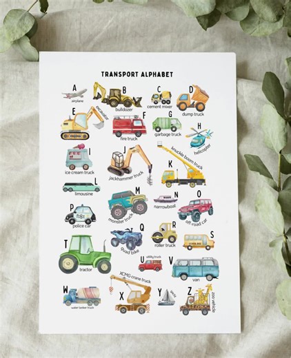 Transport Alphabet Poster | Printable ABC Wall Art With Cars,trucks & Construction Vehicles for Kids, Nursery, Homeschool, Classroom Deco - Etsy