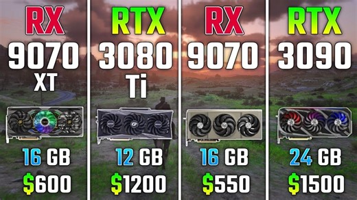 【显卡测试】RX 9070 XT vs RTX 3080 Ti vs RX 9070 vs RTX 3090 7款游戏实测对比！