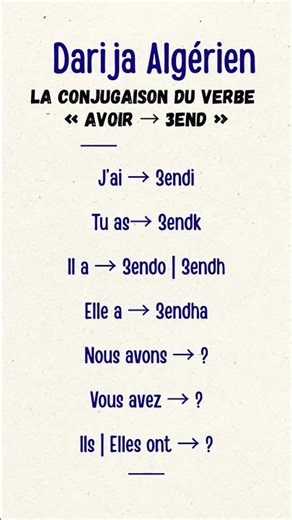 Conjugaison de verbe «Avoir» en Darja Algérienne! #diaspora #algerie #dzair #dz #apprendre #darja