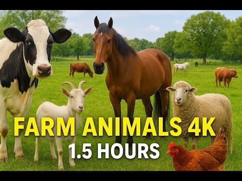 🐴 🐐🐄Village Farm Animals 4K • Cows, Goats, Horses, Hens • Relaxing Music (1.5 Hours) 🐓
