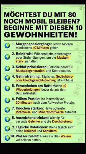Möchtest du mit 80 noch mobil bleiben? Beginne mit diesen 10 Gewohnheiten ✅️ #lebensfreude #fitness