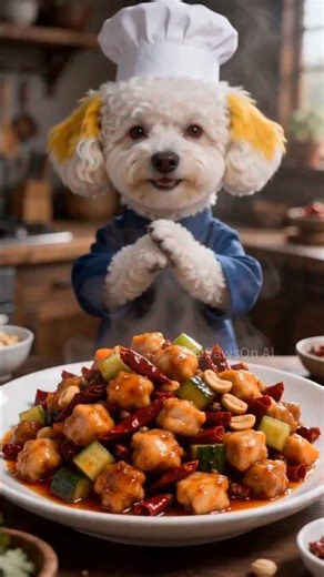 Kung Pao Chicken by Chef Bichon! 🥘🐶 Wait for the secret move... 🤫 #Shorts #ChefDog #PawsOnAI