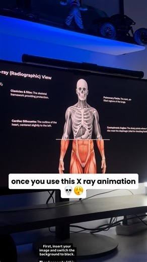 Amson Ppt on Instagram: "First, insert your image and switch the background to black. Then I generated this X-ray image using Gemini. After that, drop the X-ray image onto your slide. From the transparency options, lower the transparency a bit. Next, align the X-ray perfectly over the body, and then bring the image back to normal opacity. Now duplicate the slide. Select the images, zoom in, and drag the area you want to highlight. Click the crop icon, crop the image like this, and add your conte
