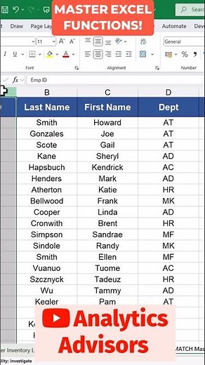 Mastering the MATCH Function in Excel with an example! #shorts