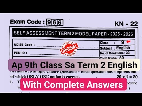 Ap 9th class English Sa2 question paper 2026|9th Self Assessment Term 2 model paper English 2026