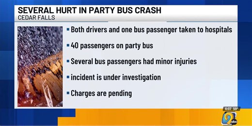 Three people taken to hospital after crash involving a party bus