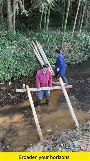 The process of building a bridge with wooden sticks
