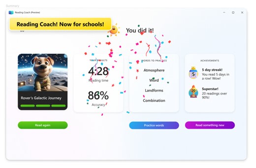 Microsoft Reading Coach is now available as a stand-alone app for schools