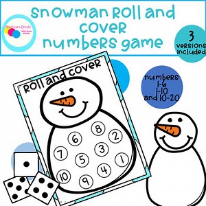 Snowman and Winter Theme Roll and Cover Math Game for Preschool and Kindergarten