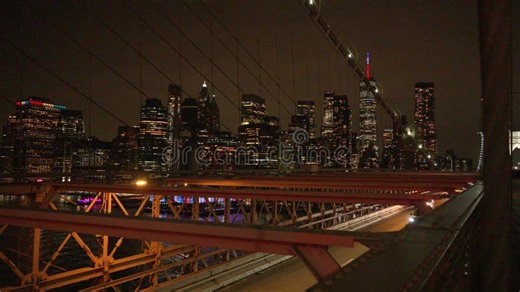 Brooklyn Bridge Perspective with Cables Skyline Night New York Stock Footage - Video of skyscrapers, traffic: 450072470