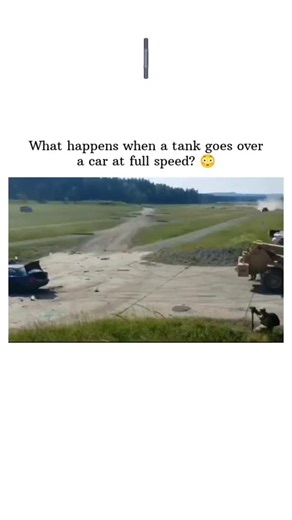 FINDING on Instagram: "When a tank drives over a car at full speed, the car doesn’t stand a chance. A modern tank weighs tens of tons, and its steel tracks concentrate that massive weight onto a relatively small contact area. On impact, the car’s frame collapses instantly, windows shatter, and the body is crushed flat as the tank’s momentum keeps it moving forward. The tank itself is barely affected. Its suspension and tracks are designed to handle rough terrain, debris, and extreme forces, so r
