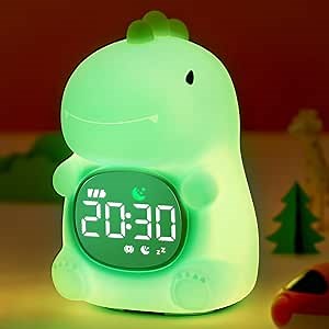 MASHI Christmas Kids Alarm Clock, Toddler Sleep Training Clock with Sun & Moon, Sleep Sound Machine, Night Lights, Ok to Wake Dinosaur Clock, Gift Ideas for Kids Child