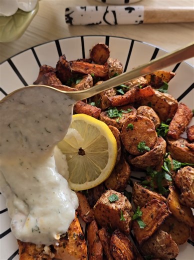 Airfryer Légumes rôtis pavé de saumon recette airfryer facile et rapide ingrédients pavés de saumon frais ou surgelés pommes de terre grenaille 2, 3 carottes 1 oignon rouge Assaisonnement légumes : 2 cuillères à soupe d’huile d’olive 1 cuillère à soupe de paprika et herbes de Provence sel Marinade saumon 1 cuillère à café de moutarde 2 cuillères à soupe d’huile d’olive le jus d’un demi citron 1 cuillère à café de paprika et d’ail semoule, persil séché Sauce beurre citronné 40 g de beurre 30 g de