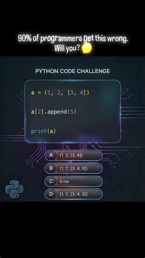 Python Interview Trap 🔥 | Tuple vs List Reality #python #shortfeed #pythonchallenge #ai
