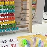 Wooden Abacus for Kids Math - 10-Row Counting Toy with 100 Beads, Number Cards & Counting Sticks, Educational Counters for Kids Math Gift for Age 3 4 5 6 7 Year Old Boy Girl