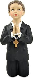First Communion Decorations - 4.92" Praying Boy Statue, 1st Communion Gifts for Boys Catholic, Baptism Favors, Christening Cake Topper, Collectible Religious Decor