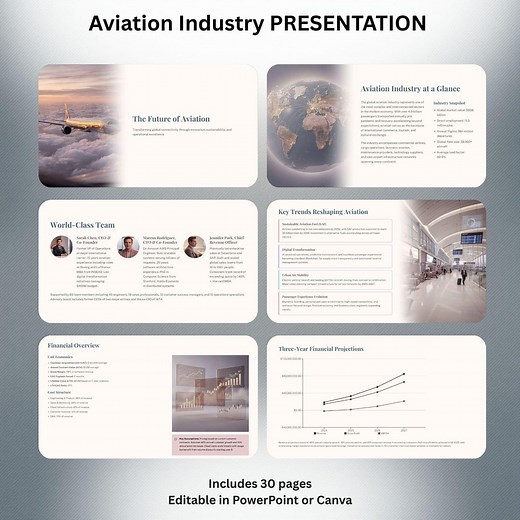 Aviation Industry Presentation Template | Airline Strategy Operations Pitch Deck | Aviation Business Slides | Canva Powerpoint | 30 Slides - Etsy