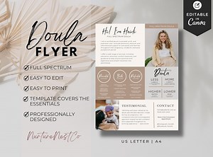 Doula Flyer, Doula Brochure, Doula Business Templates, Full Spectrum Doula, Birth Doula, Postpartum Doula, Marketing Handout Resource Canva - Etsy