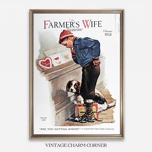 Vintage 1938 the Farmer's Wife Magazine Cover Art, February Issue With Valentine Cards a Young Boy and Loyal Dog, Farmhouse Decor Printable - Etsy