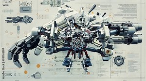 The Anatomy of Innovation: A mechanical hand, dissected and laid bare, reveals the intricate workings of a complex machine. This captivating image captures the beauty and complexity of engineering, in