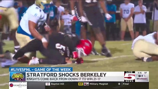 25K views · 220 reactions | Highlights and reaction from an AWESOME Game of the Week Berkeley High School Stags went up 17-0 in the first half, but Stratford High School Knights storms back and pulls off a 21-17 victory! #football #highschoolfootball #Live5FNL | Kevin Bilodeau - Live 5 News | Facebook