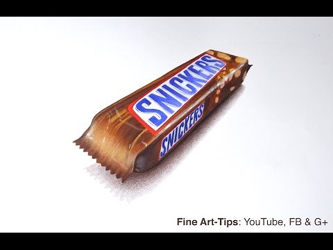 How to Draw a Chocolate Snickers Bar With Color Pencils - With a 3D Effect