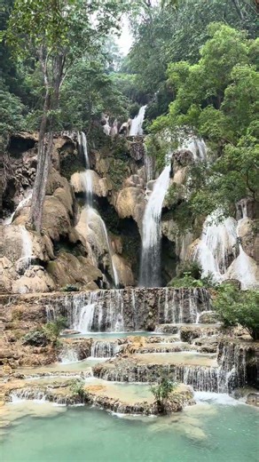 This is the majestic Kuang Si Waterfall in Luang Prabang, Laos🇱🇦 #laostravel #travelshorts #travel