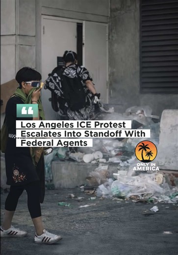 Los Angeles ICE protest escalates as federal officers barricade inside a building. #fyp