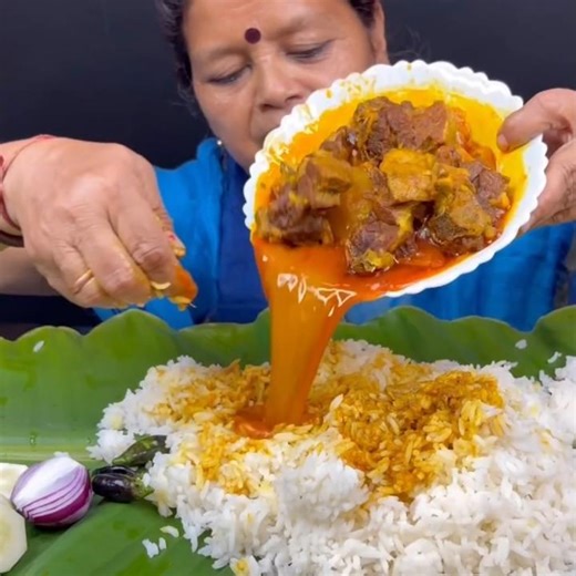 SPICY MUTTON CURRY🔥 BASMATI RICE || #shorts #mukbangn #asmreating #mukbangasmr #asmr