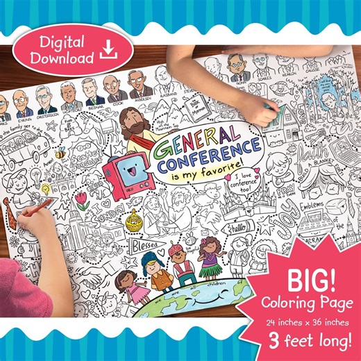 General Conference Coloring Poster: LDS Kids Activity 24”x36” (download) - Etsy