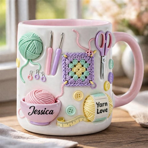 Personalized 3D Printed Crochet Mug With Name, Yarn Lover Gift, Knitting Coffee Mug, Crochet Gift for Her, Custom Knitter Mug - Etsy