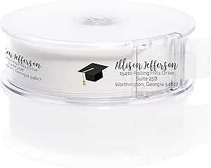 Clear Graduation Cap Rolled Address Labels / 500 Personalized Return Address Labels/Designer Address Stickers in Elegant Plastic Dispenser