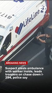 Someone who stole an ambulance with an employee in the back was taken down after a chase on Interstate 294 in Cook County Tuesday afternoon, Illinois State Police said. https://bit.ly/4ocP14E | ABC 7 Chicago